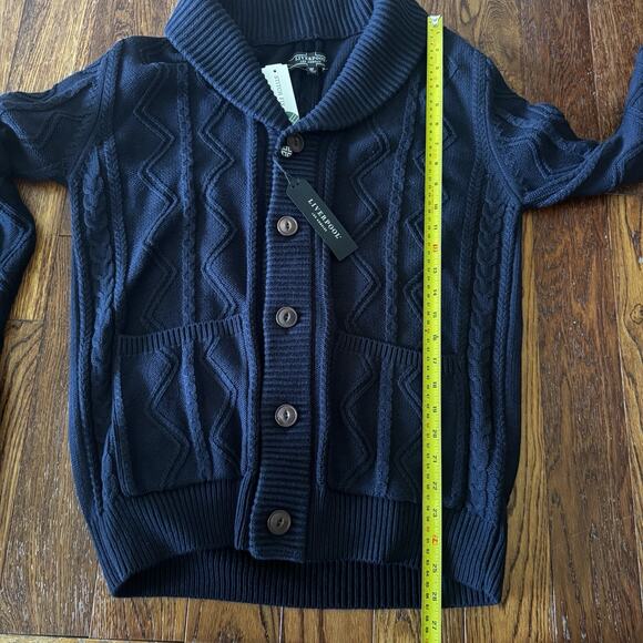 New Liverpool Mens Medium Cable Shawl Collar Cardigan Fisherman Navy Sweater - Picture 12 of 16